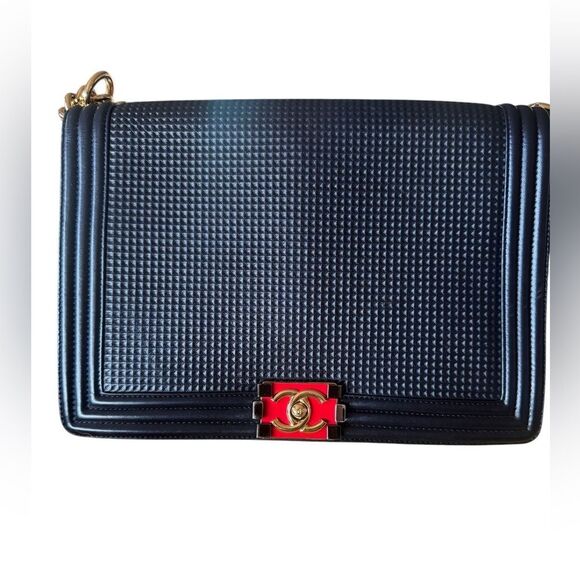 Auth Chanel Navy Blue Limited Edition Boy Flap Large New Cube Shoulder Bag - Picture 16 of 16